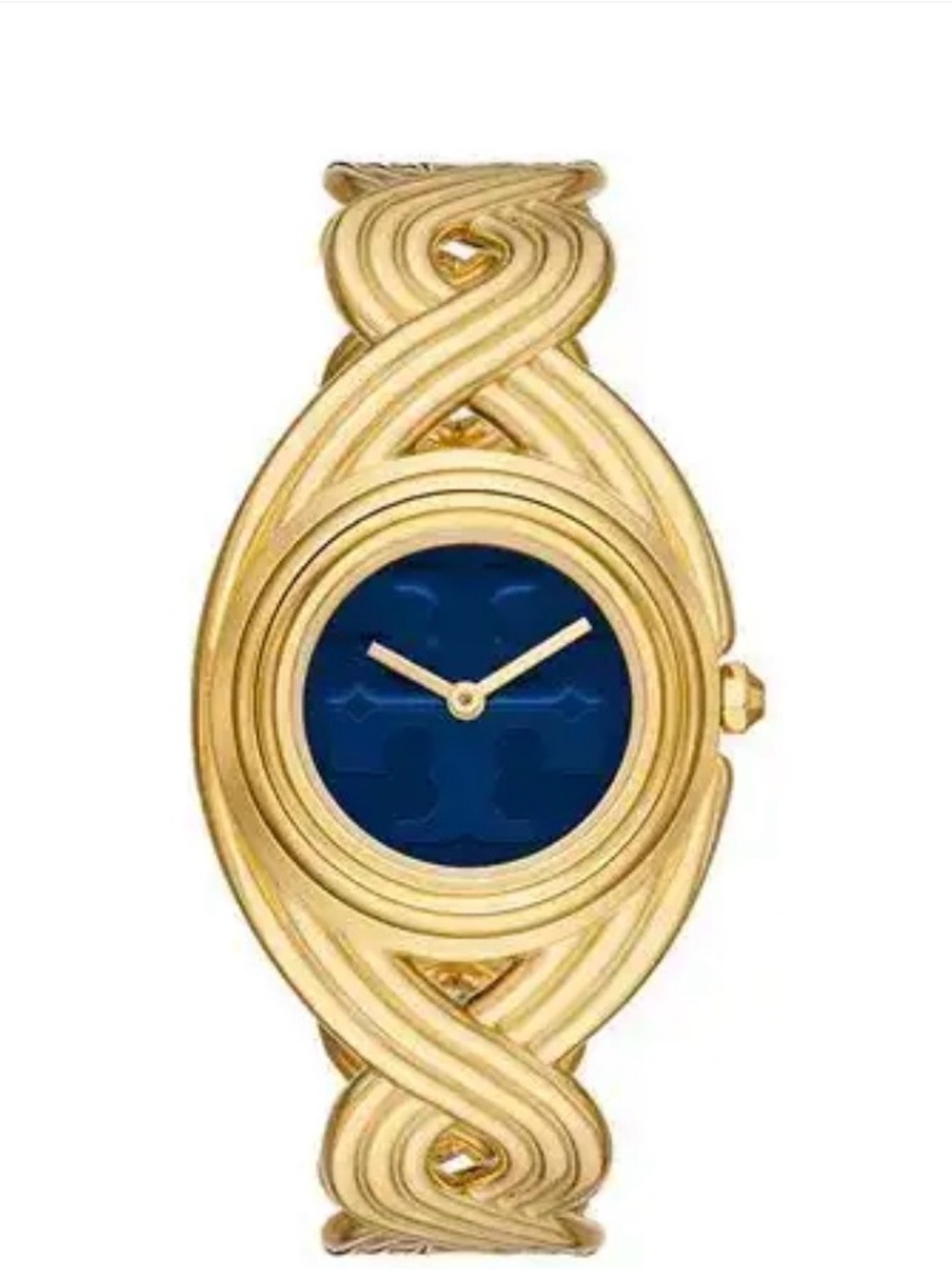 Tory Burch Miller Gold & Navy Braided Cuff Bracelet Watch Womens